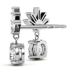Baguette Accented Round Moissanite Drop Earrings