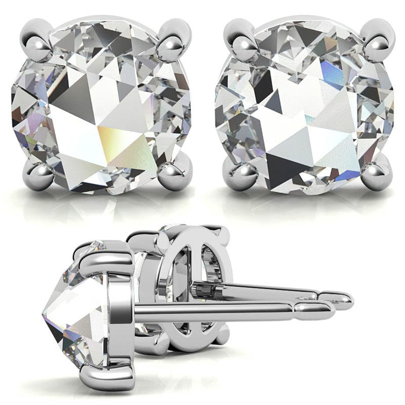 Round Rose Cut Moissanite Earring Studs