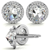 Round Rose Cut Halo Moissanite Stud Earrings