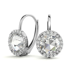 Rose Halo Moissanite Leverback Earrings