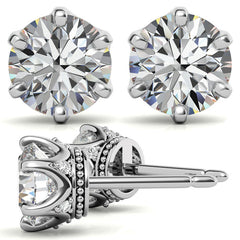 6-Prong Round Moissanite Crown Stud Earrings