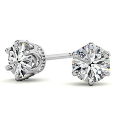 6-Prong Round Moissanite Crown Stud Earrings