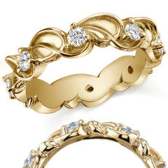Round Moissanite Floral Leaf Style Eternity Ring