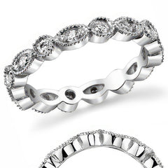 Round Brilliant Moissanite Antique Milgrain Style Eternity Ring