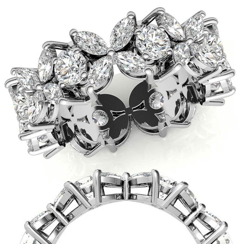 Round Brilliant and Marquise Moissanite Eternity Ring
