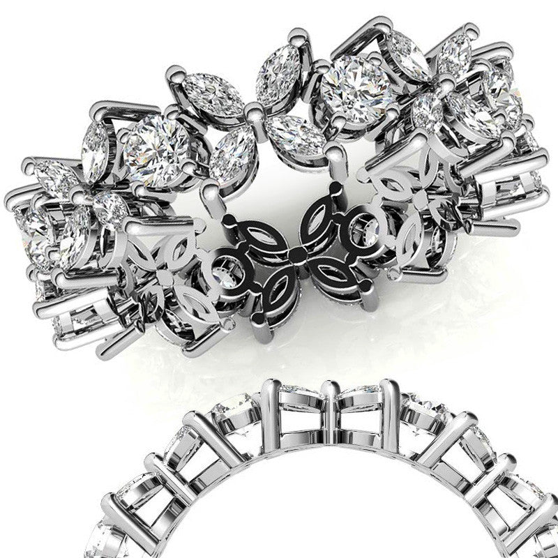 Round and Marquise Moissanite Eternity Ring