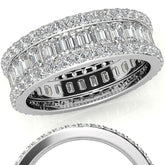 Round and Baguette Moissanite Triple Row Wide Eternity Ring