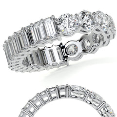 Round and Emerald Moissanite Duo Eternity Ring
