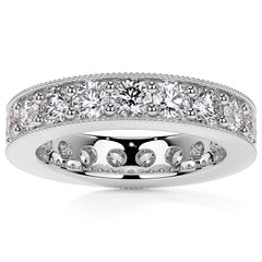 Round Brilliant Channel Bead with Milgrain Moissanite Eternity Ring 2.4ct - 2.7ct