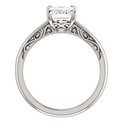 Emerald / Radiant Surprise Stone Solitaire with Scroll Accents