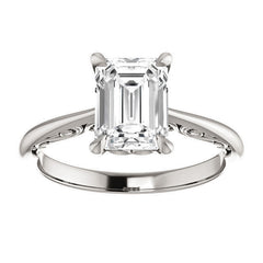 Emerald / Radiant Surprise Stone Solitaire with Scroll Accents