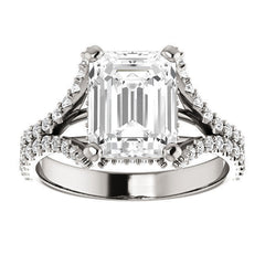 Emerald / Radiant Split Shank Moissanite Engagement Ring