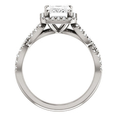 Emerald / Radiant Moissanite Halo Engagement Ring with Twisted Ban