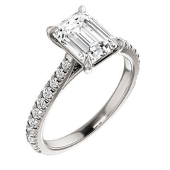 Cathedral Emerald / Radiant Moissanite Eng Ring with Claw Prongs