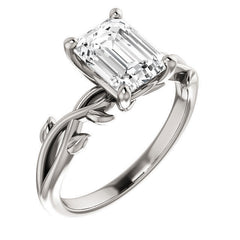 Emerald / Radiant cut Solitaire with Floral Accents