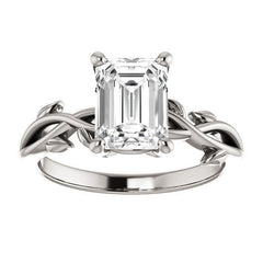 Emerald / Radiant cut Solitaire with Floral Accents