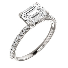 Emerald / Radiant cut Moissanite Engagement Ring with Claw Prongs
