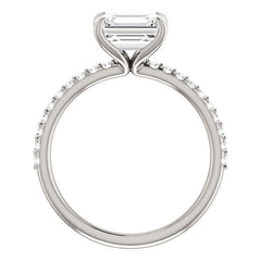 Emerald / Radiant cut Moissanite Engagement Ring with Claw Prongs