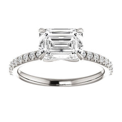 Emerald / Radiant cut Moissanite Engagement Ring with Claw Prongs