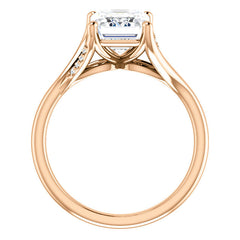 Emerald / Radiant Split Shank Accented Cathedral Moissanite Engagement Ring