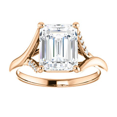 Emerald / Radiant Split Shank Accented Cathedral Moissanite Engagement Ring