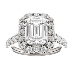 Emerald / Radiant Cut Halo Cathedral Engagement Ring