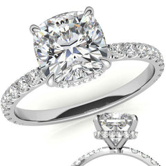 Diamond Collar Cushion Moissanite Engagement Ring - 2mm