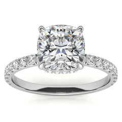 Diamond Collar Cushion Moissanite Engagement Ring - 2mm