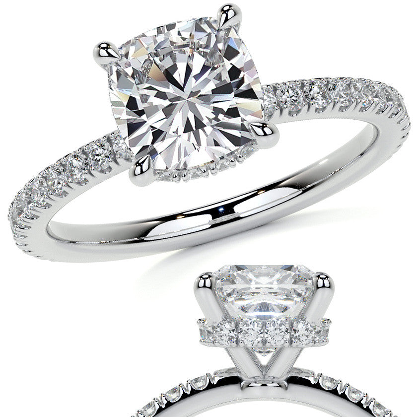 Cushion Hidden Halo Moissanite Engagement Ring