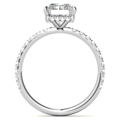 Diamond Collar Emerald / Radiant Moissanite Engagement Ring - 2mm