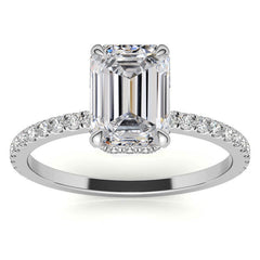 Emerald or Radiant Hidden Halo Moissanite Engagement Ring