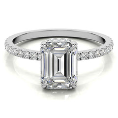 Emerald or Radiant Hidden Halo Moissanite Engagement Ring