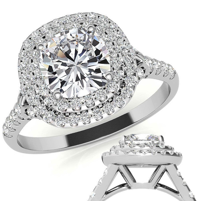 Double Halo Cushion / Round Soleste Ring