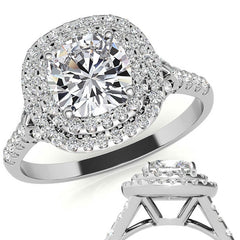 Double Halo Cushion / Round Soleste Ring