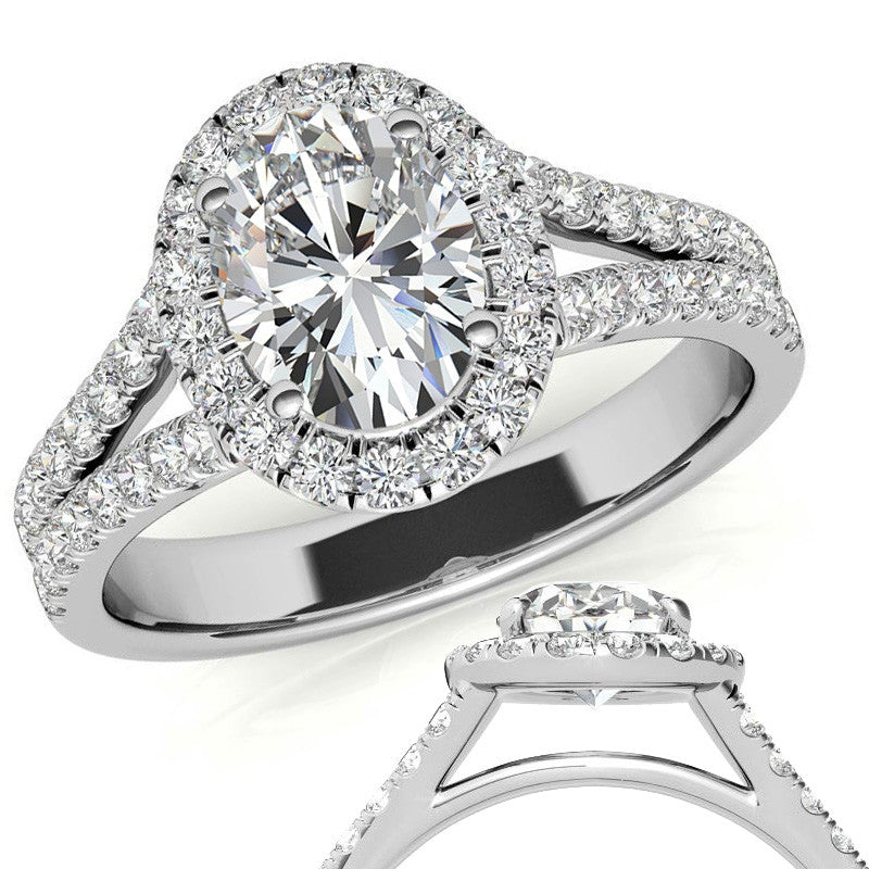 Oval Halo Split Shank Moissanite Engagement Ring