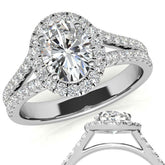 Oval Halo Split Shank Moissanite Engagement Ring
