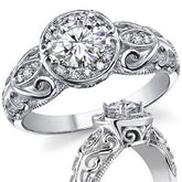 Round Antique Moissanite Engagement Ring, 14k
