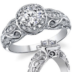 Round Antique Moissanite Engagement Ring, 14k
