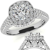 Antique Pave Halo Moissanite Engagement Ring