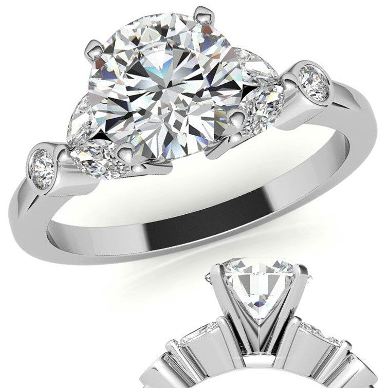 Round & Marquise Moissanite Engagement Ring