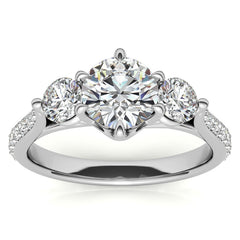 6-Prong Trellis Three-Stone Moissanite Engagement Ring