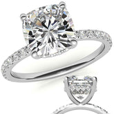 Cushion Moissanite Engagement Ring with Pave Accented Basket