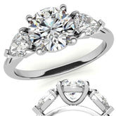 Round Brilliant and Pear Moissanite Three-Stone Ring