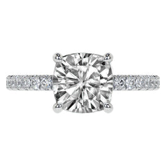 Cushion Moissanite Diamond Pave Basket Engagement Ring