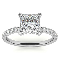 Princess cut Moissanite Diamond Pave Basket Engagement Ring with 2mm Band