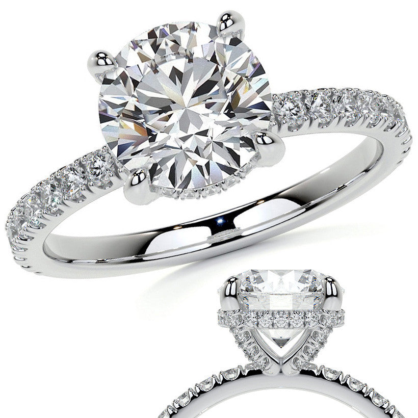 Round Brilliant Moissanite Diamond Pave Basket Engagement Ring