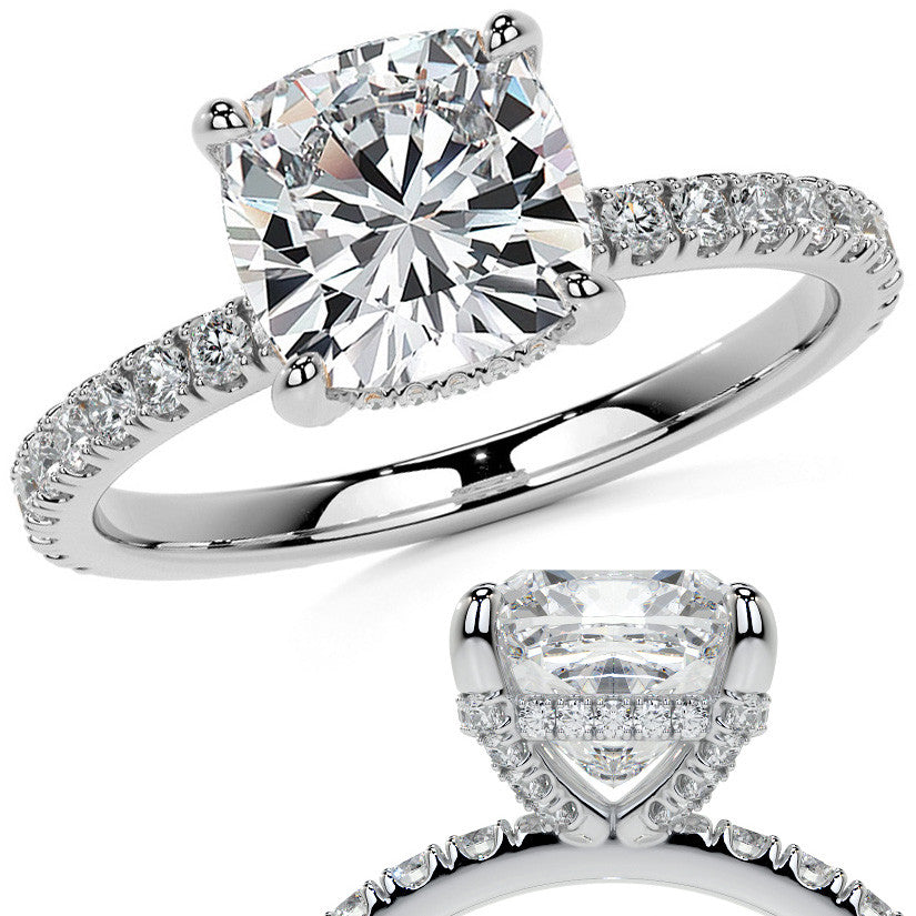 Cushion Moissanite Diamond Pave Basket Engagement Ring
