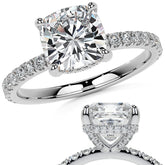 Cushion Moissanite Diamond Pave Basket Engagement Ring