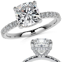 Cushion Moissanite Diamond Pave Basket Engagement Ring