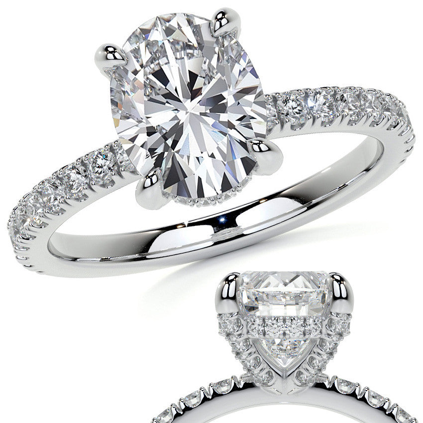 Oval Moissanite Diamond Pave Basket Engagement Ring